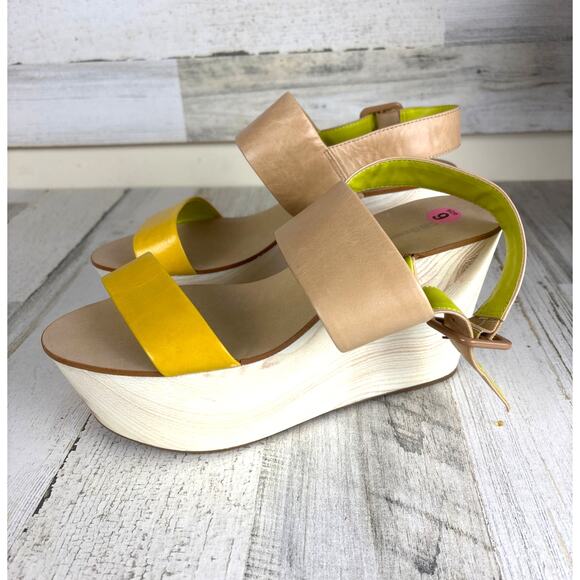 BCBG Generation Womens 9 Kammie Multicolor Leather Platform Wood Strappy Sandals - Picture 1 of 7
